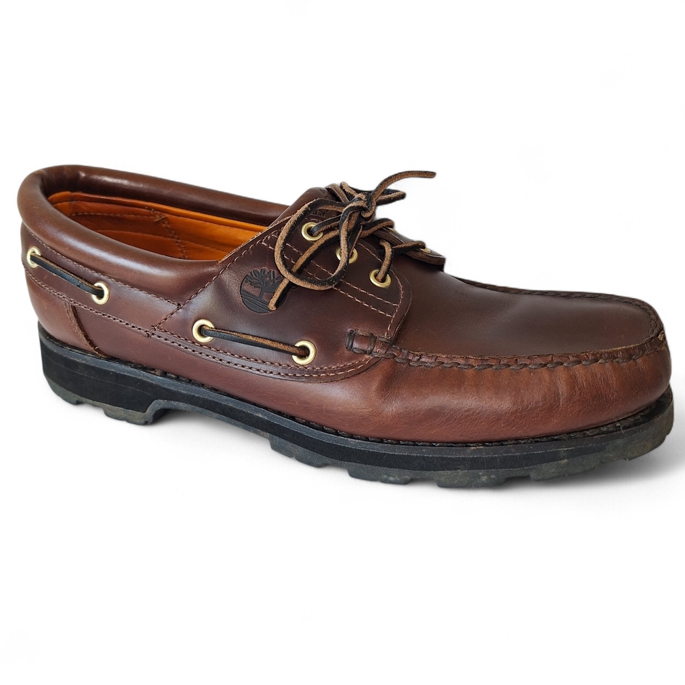 Timberland Classic 3-Eye Lug Sole Brown Leather Boat Shoes Preppy Outdoor USA